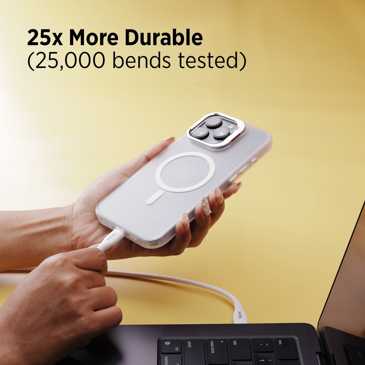 Tekne 60W iPhone Silicone Charging Cable | Fast Charging | Ultra-Durable | Tangle-Free Design - White