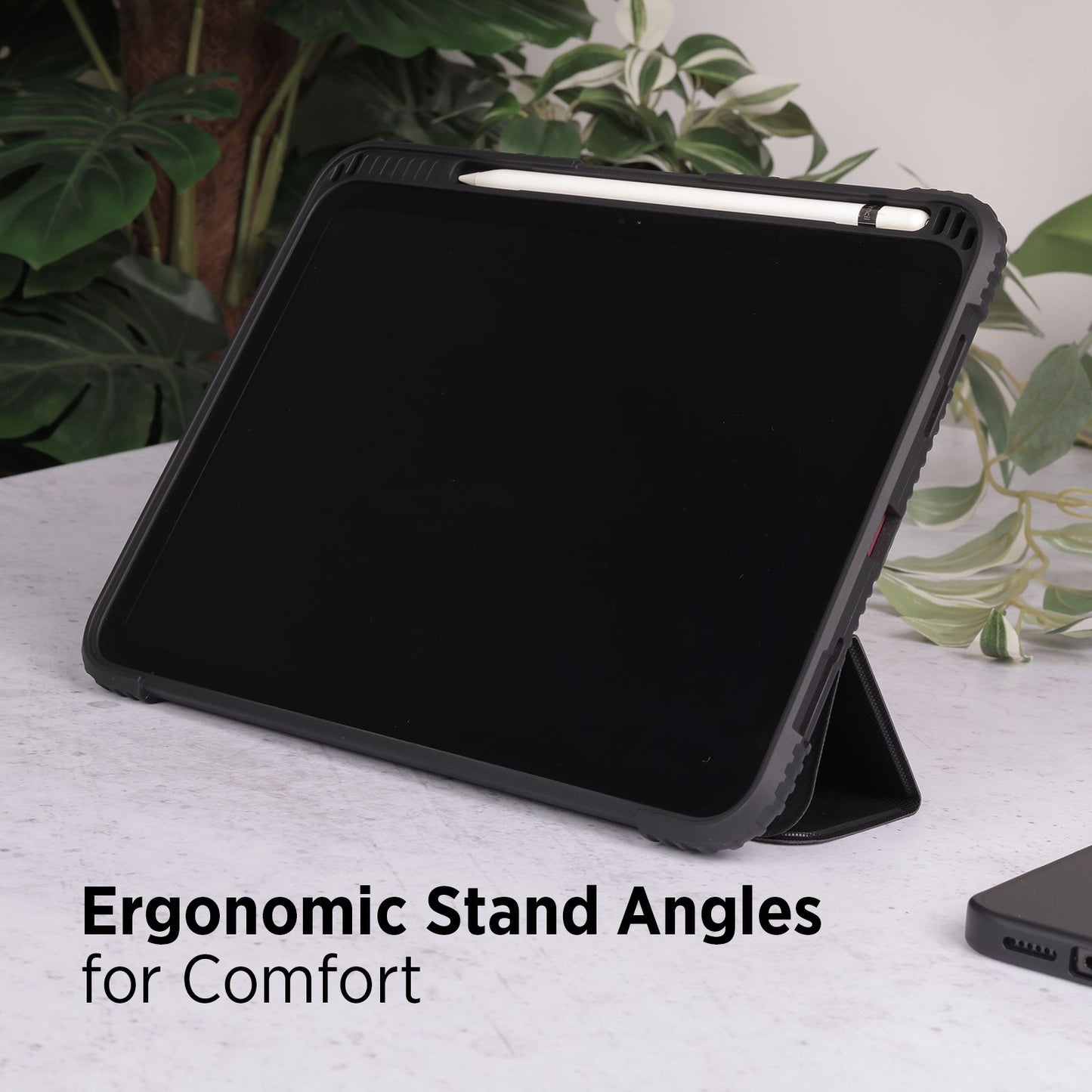 Tekne Shockproof Vegan Leather Case for iPad 10th Gen 10.9 inch | Stand Function | Drop Protection - Black