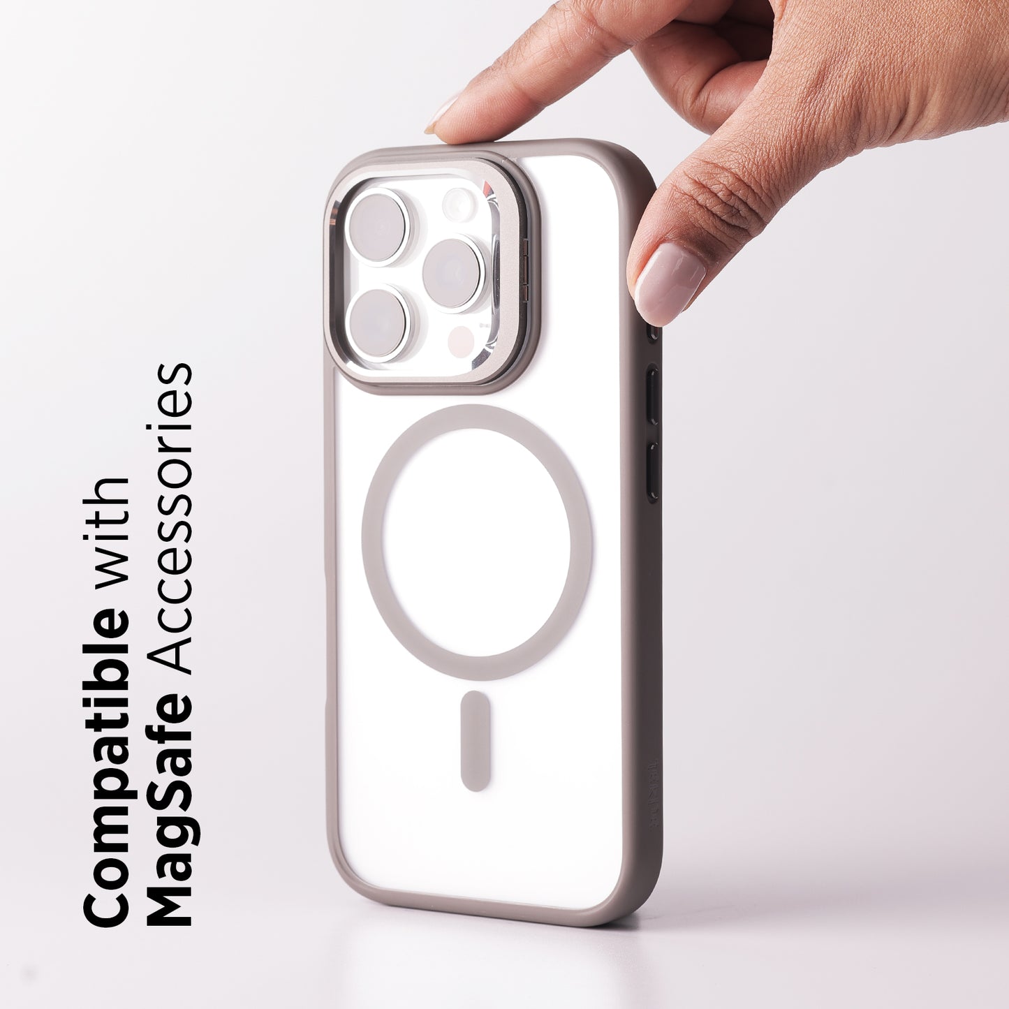 Tekne CLEAR Case with Camera Stand for iPhone 16 Pro | Slim, Transparent & Scratch-Resistant - Grey