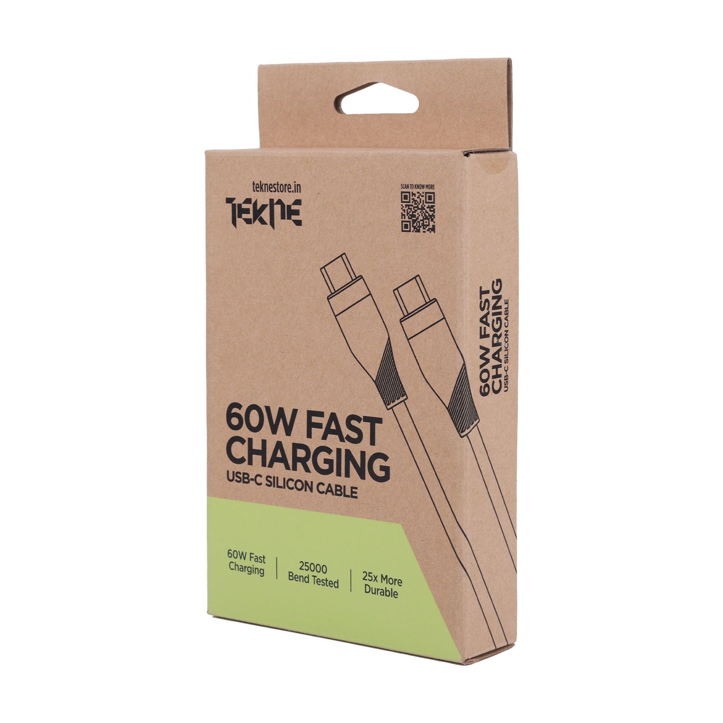 Tekne 60W iPhone Silicone Charging Cable | Fast Charging | Ultra-Durable | Tangle-Free Design - White