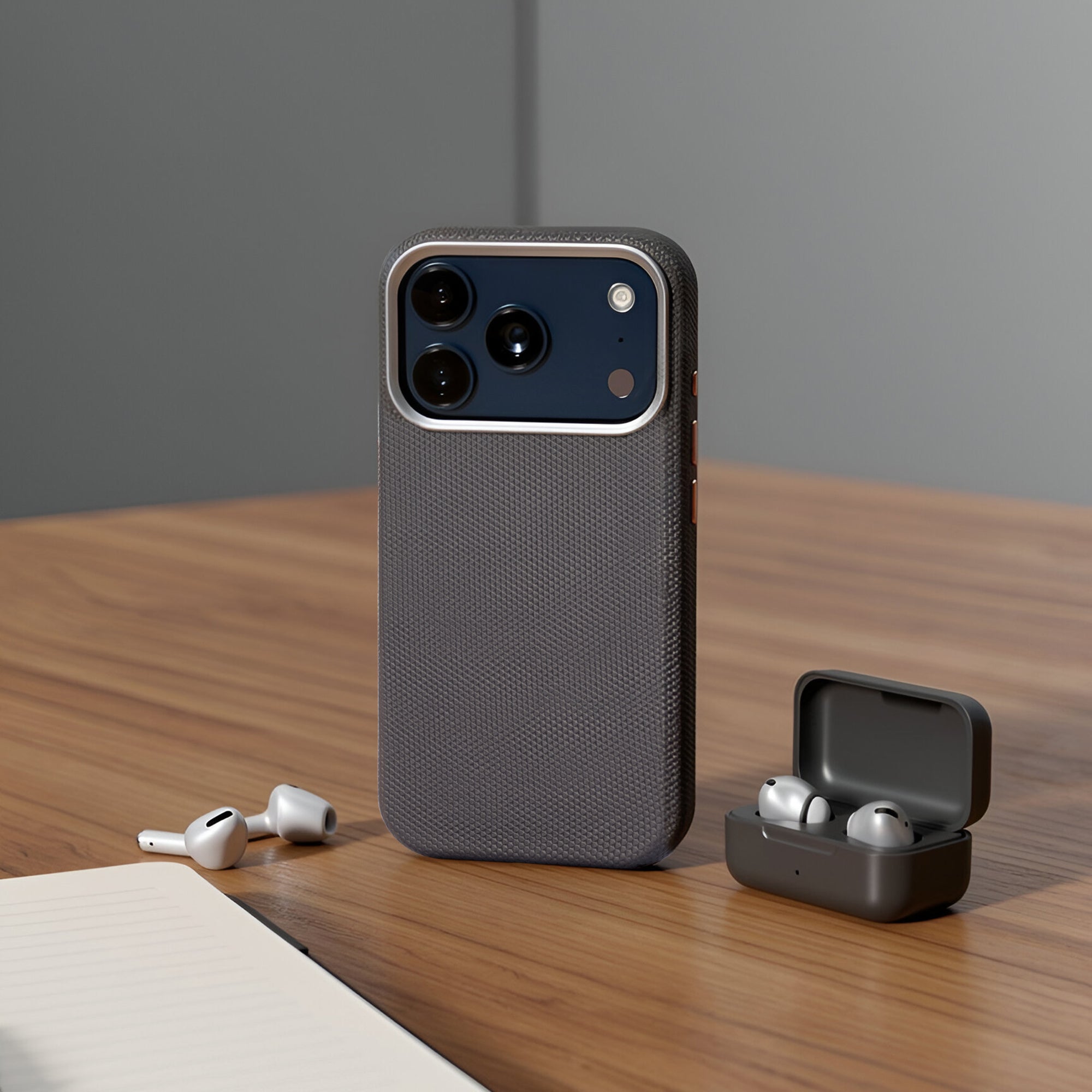 TEKNE Textura Vegan Leather Case for iPhone 17 Pro-Grey