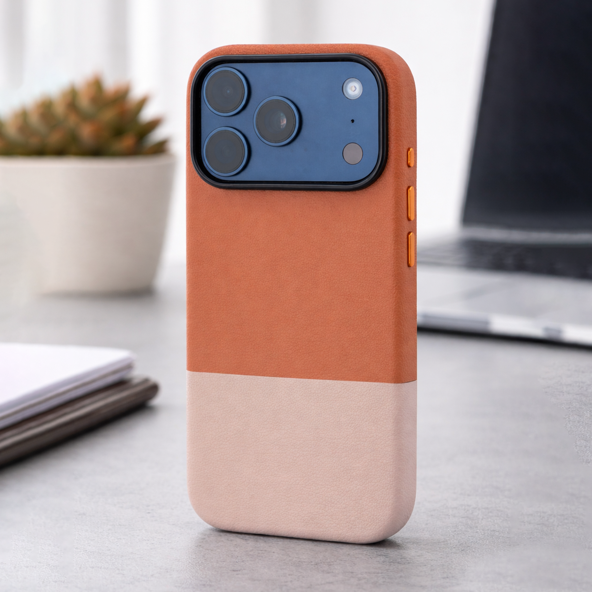 TEKNE DualTone Vegan Leather Case for iPhone 17 Pro- Brown