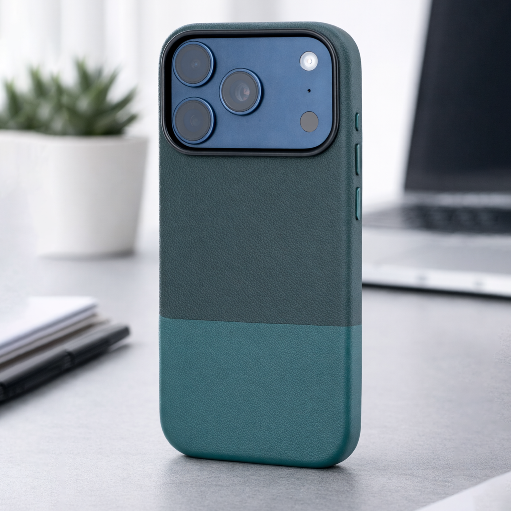 TEKNE DualTone Vegan Leather Case for iPhone 17 Pro- Green