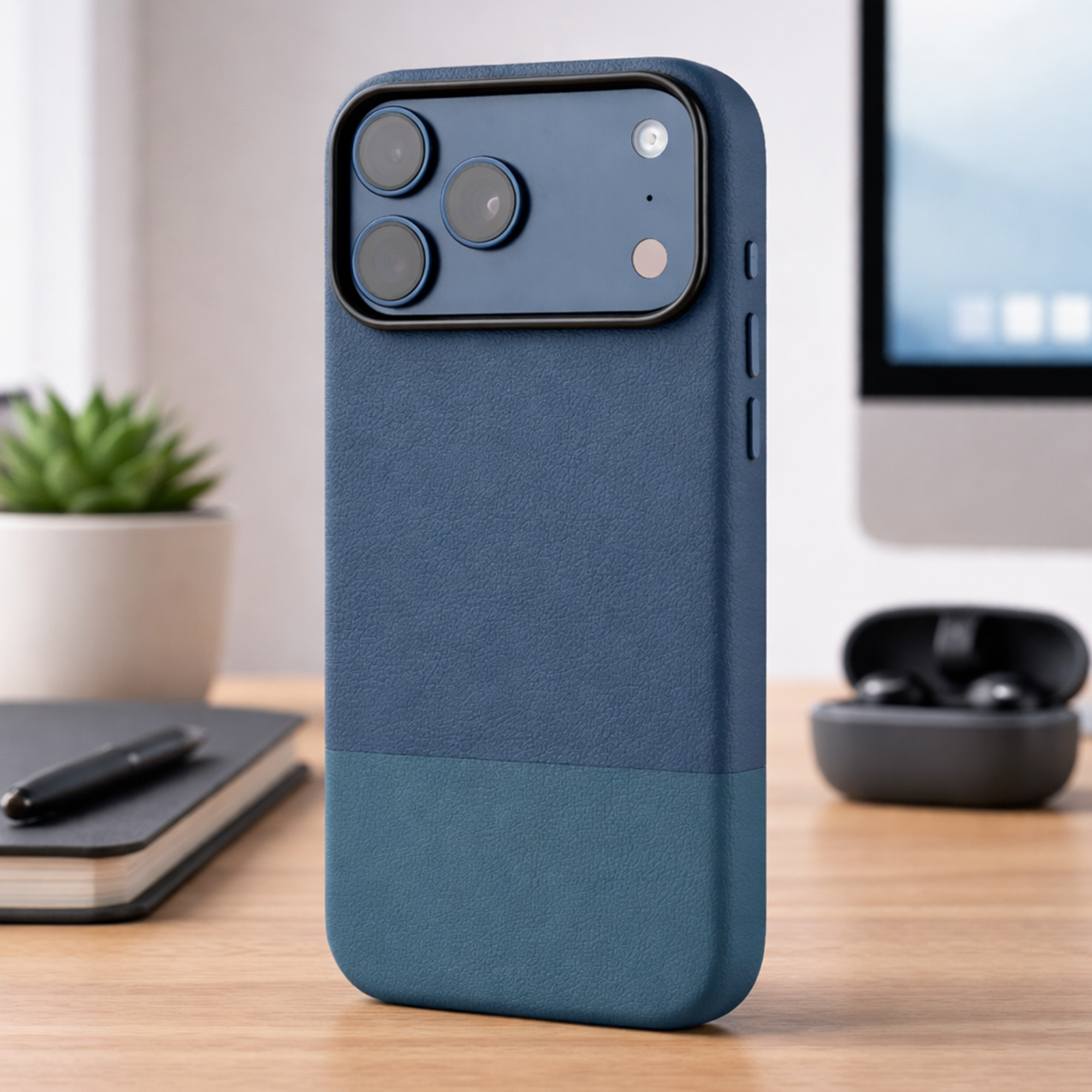 TEKNE DualTone Vegan Leather Case for iPhone 17 Pro Max-Blue