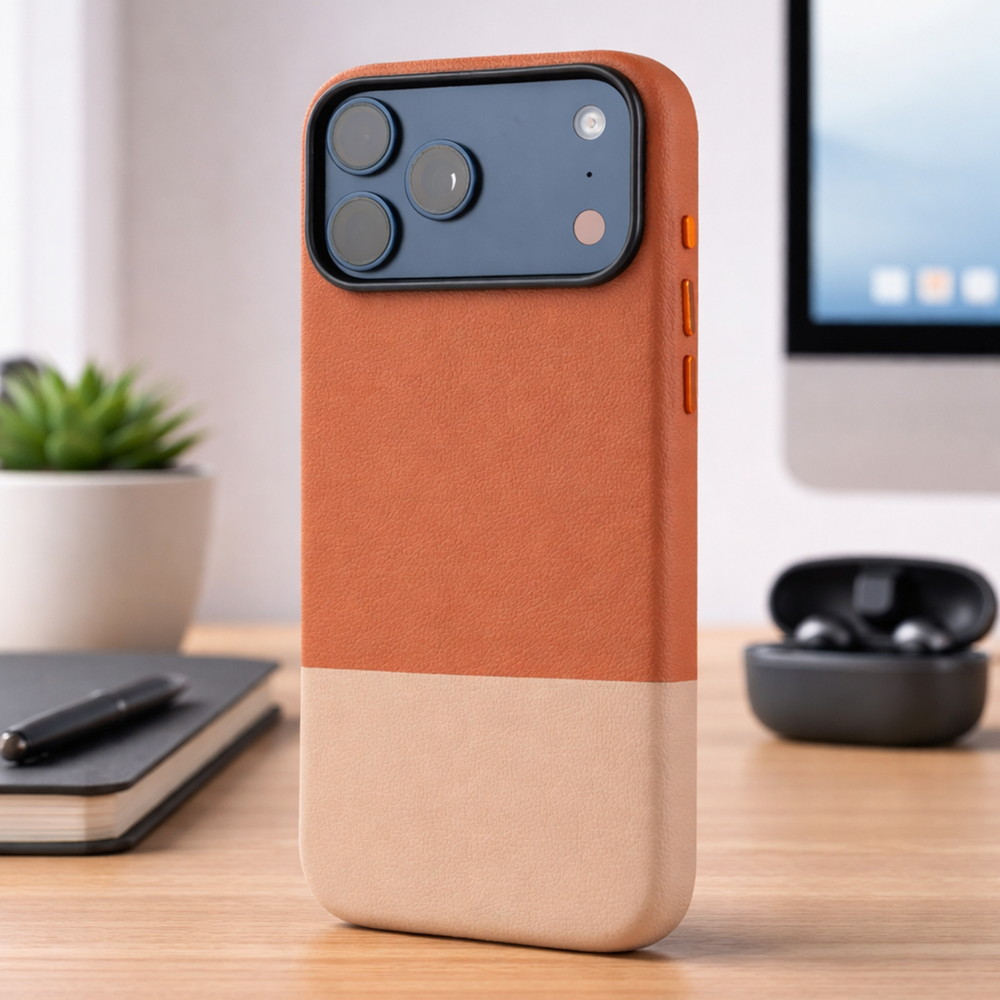 TEKNE DualTone Vegan Leather Case for iPhone 17 Pro Max-Brown