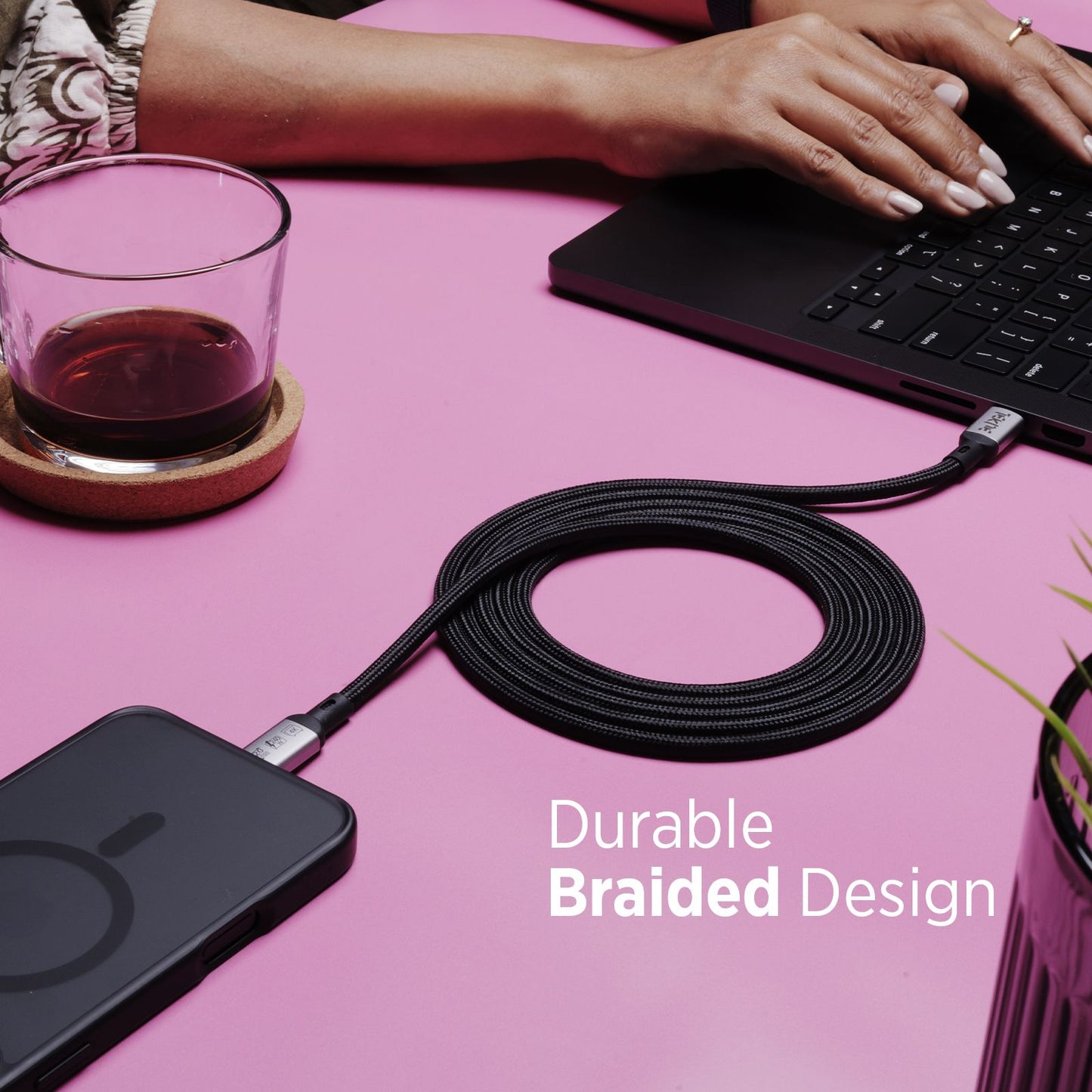 Tekne 240W USB4 Braided Cable | Ultra-Fast Charging & 20Gbps Data Transfer | Durable 2m Cable - Black