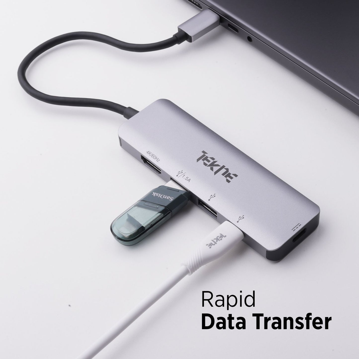 Tekne Essential USB-C Hub | 8-in-1 Multiport Adapter | 100W Fast Charging & 4K HDMI - Silver