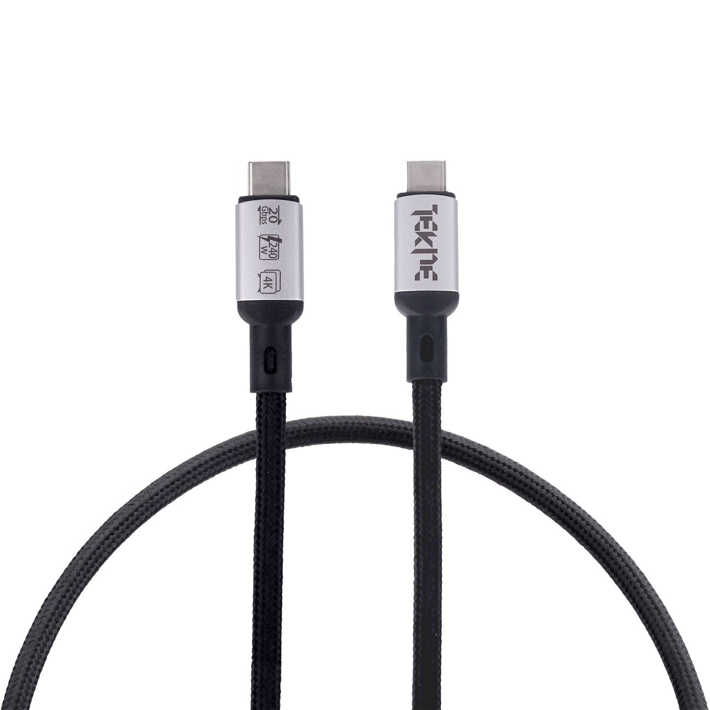 Tekne 240W USB4 Braided Cable | Ultra-Fast Charging & 20Gbps Data Transfer | Durable 2m Cable - Black 
