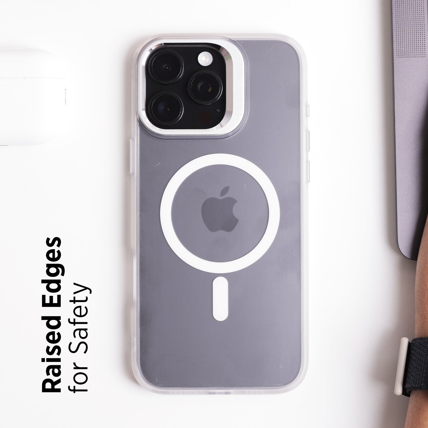 Tekne CLEAR Case with Camera Stand for iPhone 16 Pro Max | Slim, Transparent & Scratch-Resistant - White