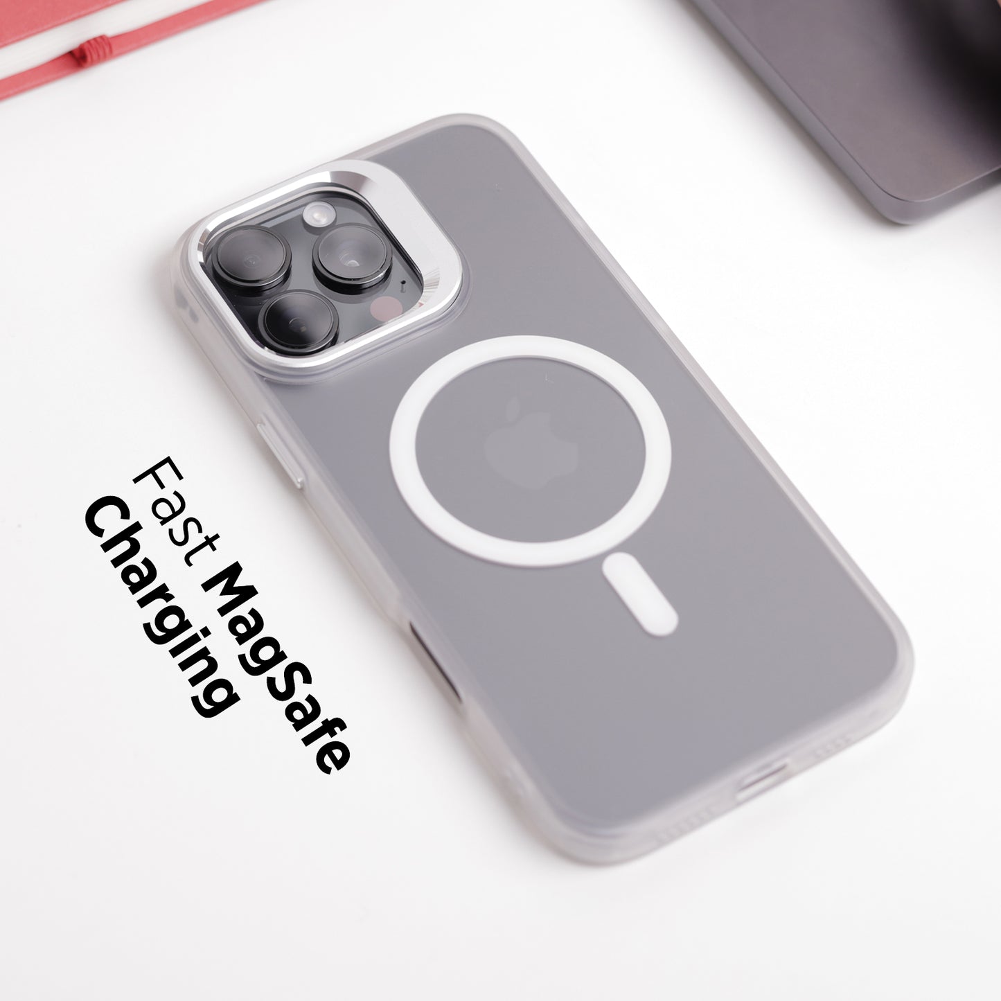 Tekne CLEAR Case with Camera Stand for iPhone 16 Pro Max | Slim, Transparent & Scratch-Resistant - White