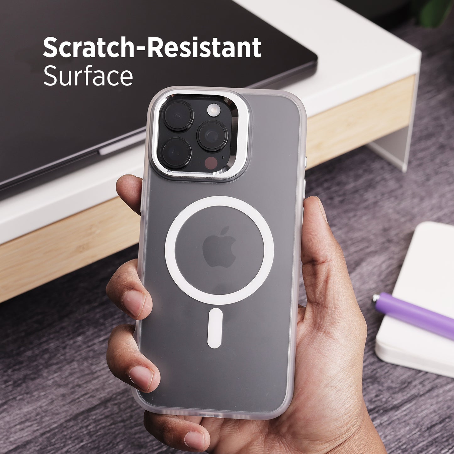 Tekne CLEAR Case with Camera Stand for iPhone 16 Pro Max | Slim, Transparent & Scratch-Resistant - White