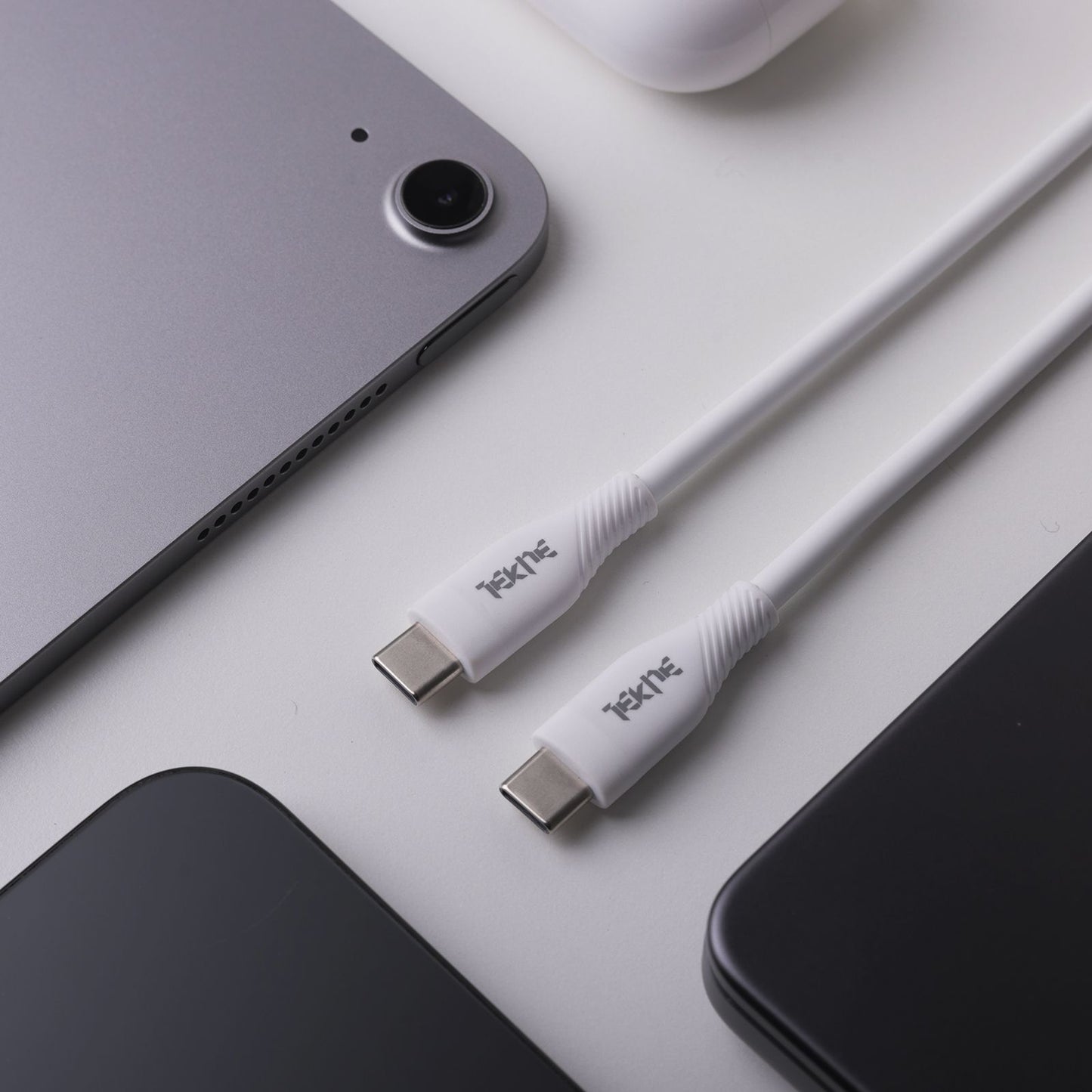 Tekne 60W iPhone Silicone Charging Cable | Fast Charging | Ultra-Durable | Tangle-Free Design - White