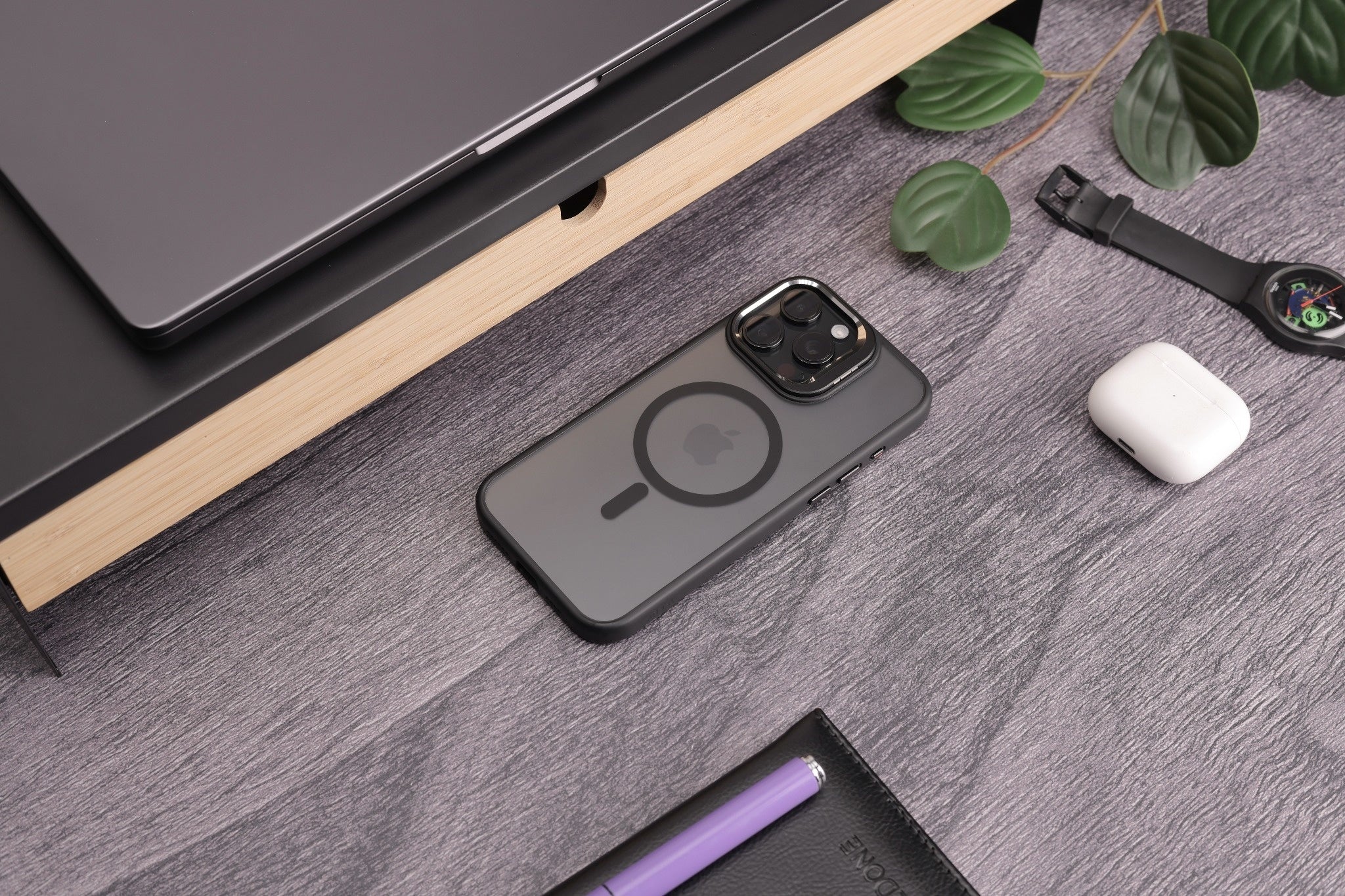 Tekne CRYSTAL Case with Metal Camera Stand for iPhone 16 Pro Max-Black