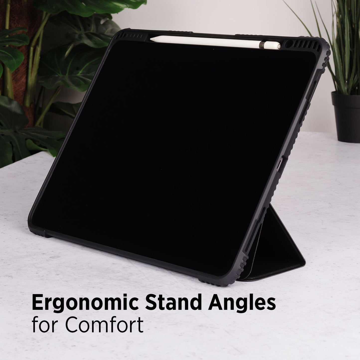 Tekne Shockproof Vegan Leather Case for iPad Air 13 M2 | Stand Function | Drop Protection - Black