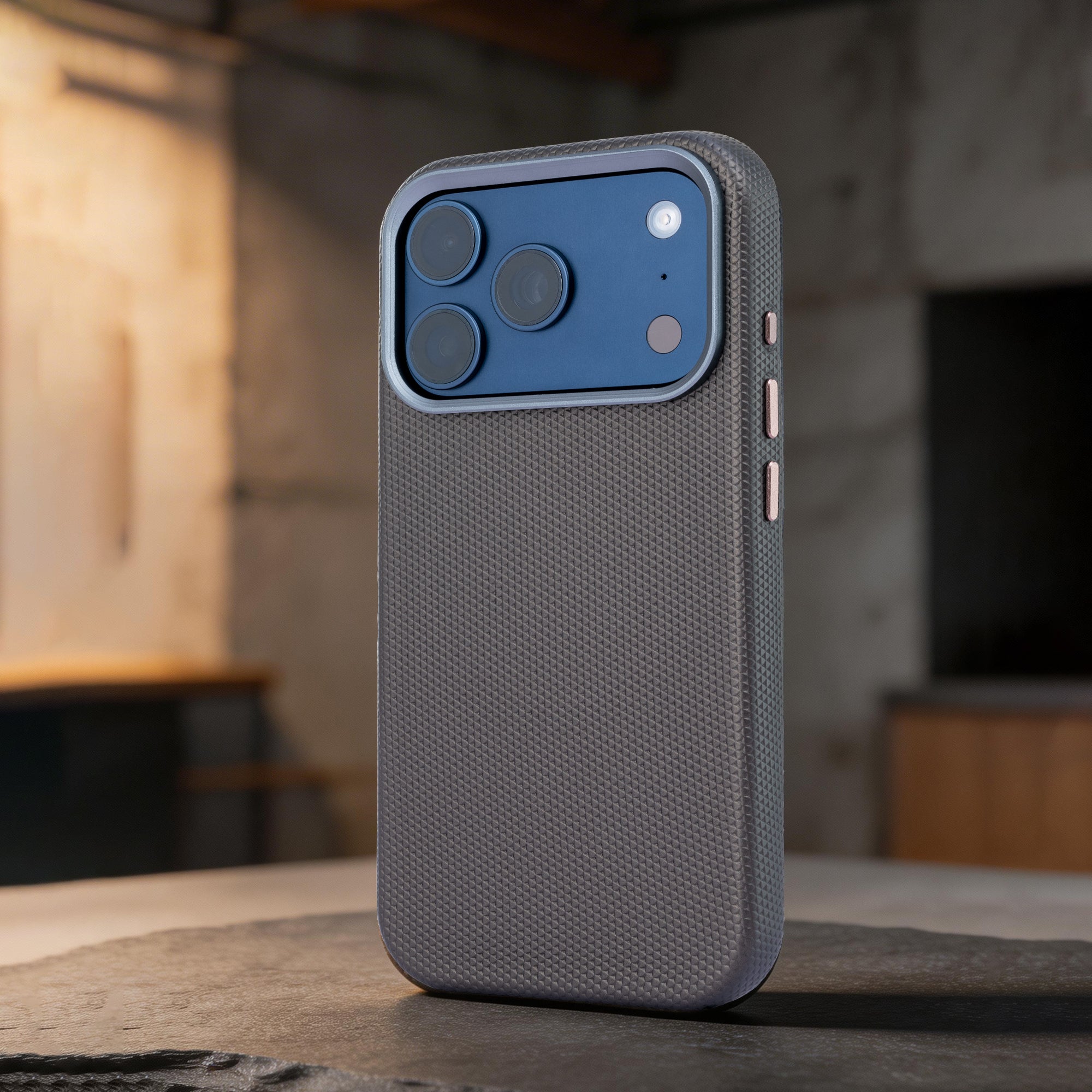 TEKNE Textura Vegan Leather Case for iPhone 17 Pro-Grey