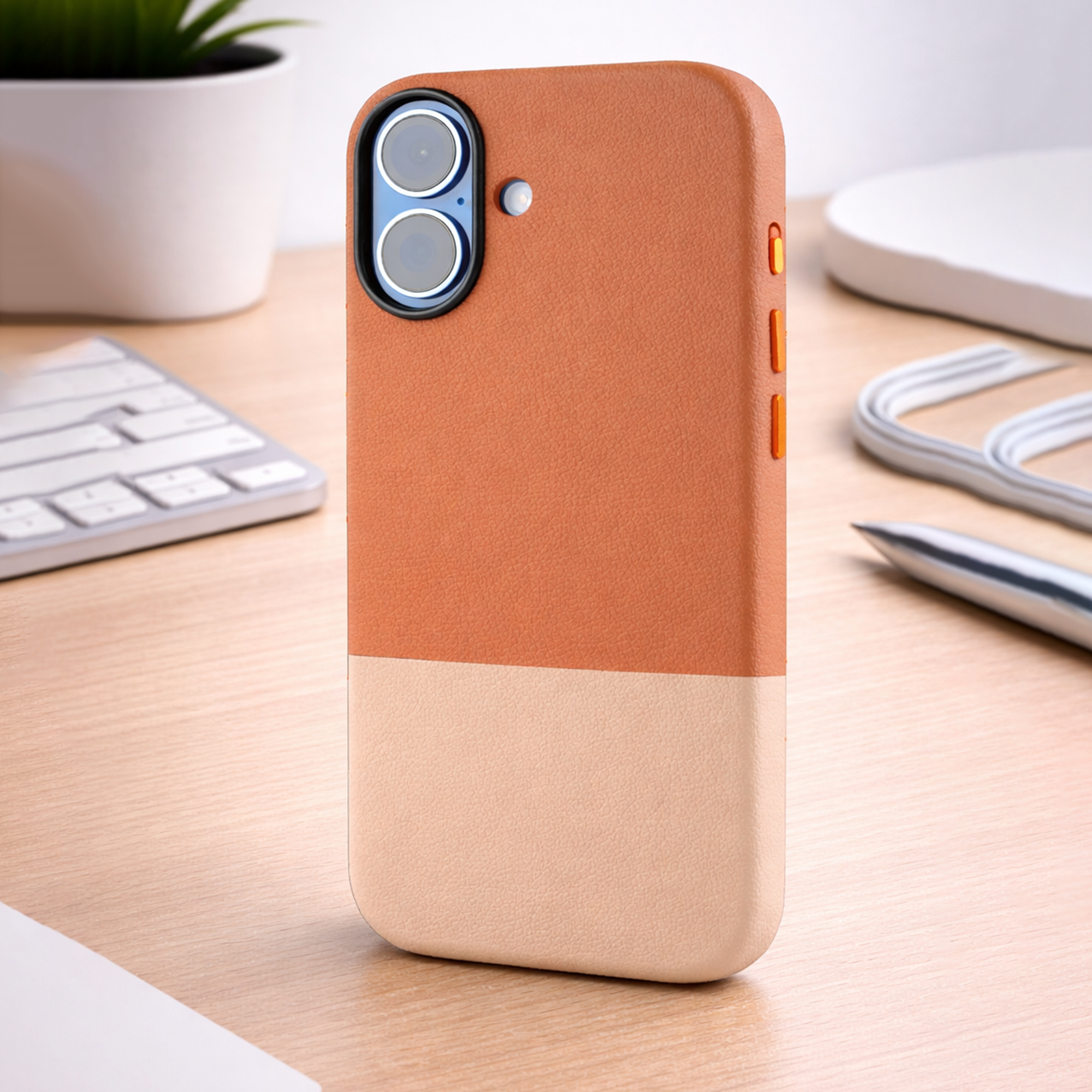 TEKNE DualTone Vegan Leather Case for iPhone 17-Brown