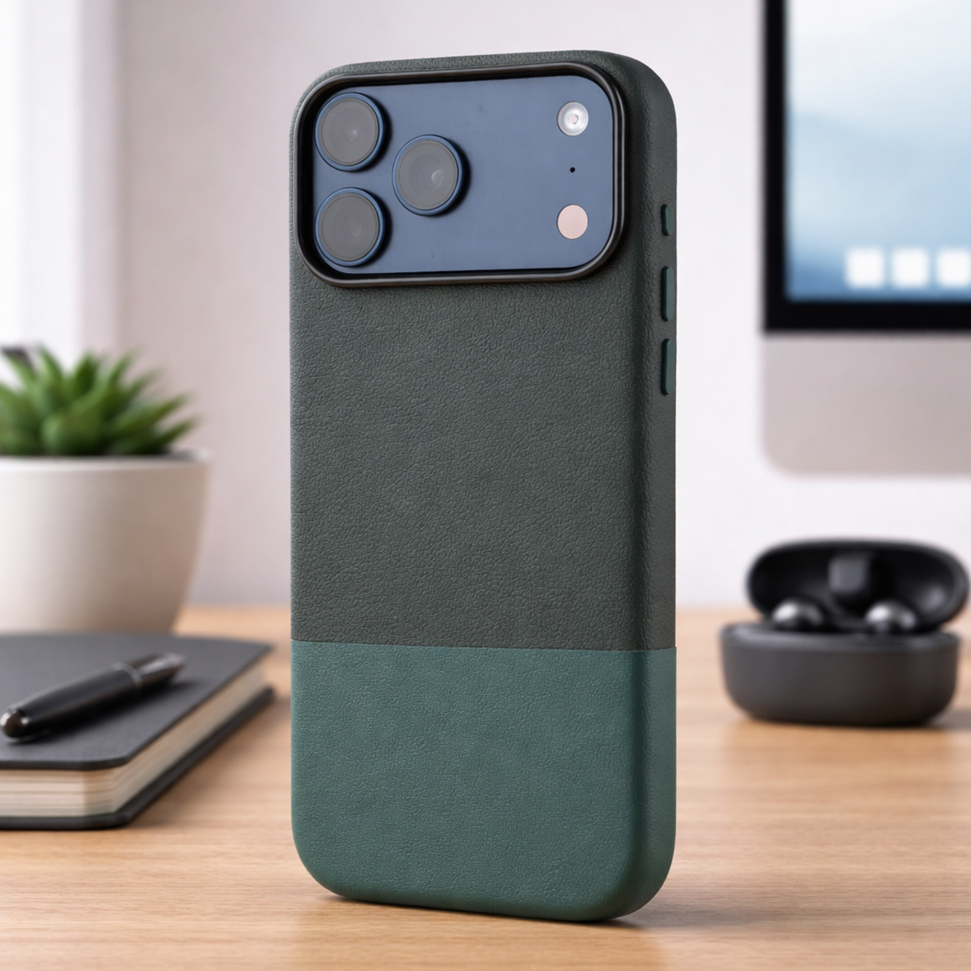 TEKNE DualTone Vegan Leather Case for iPhone 17  Pro Max-Green