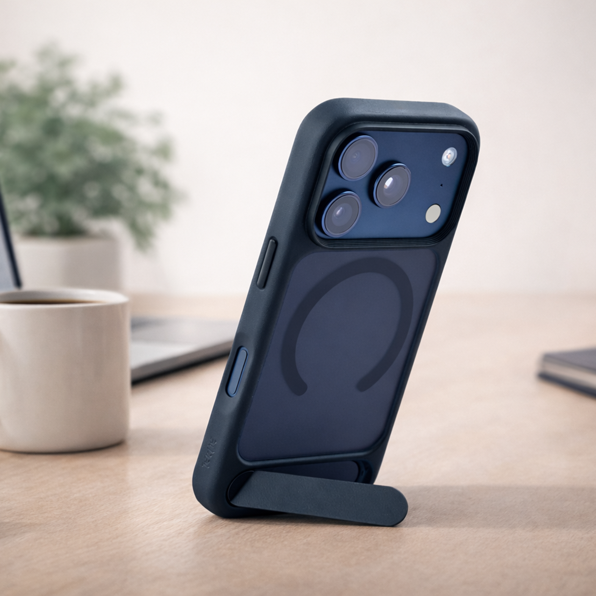 TEKNE Hybrid Frost Matte with stand Case for iPhone 17 Pro-Black