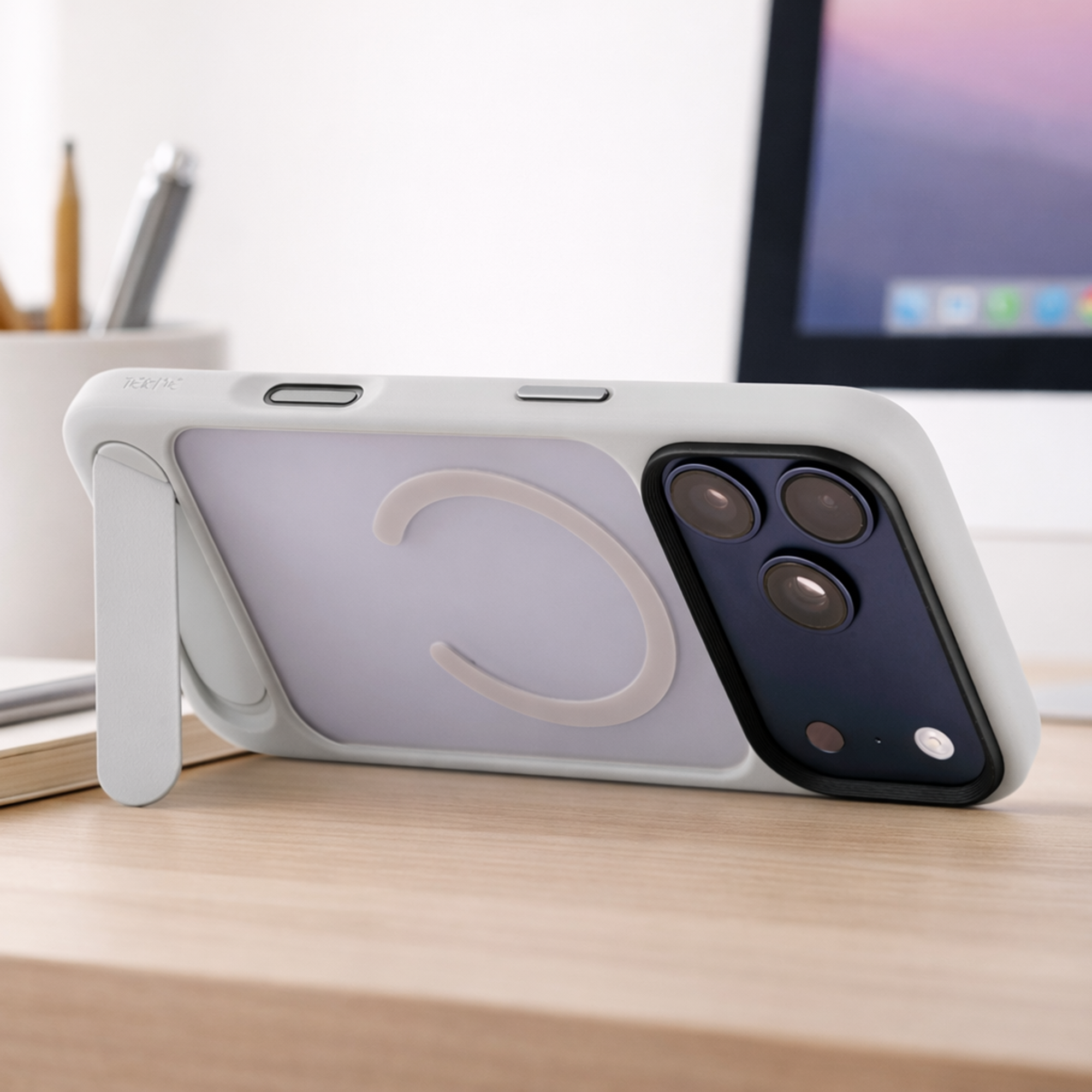 TEKNE Hybrid Frost Matte with stand Case for iPhone 17 Pro Max-Grey