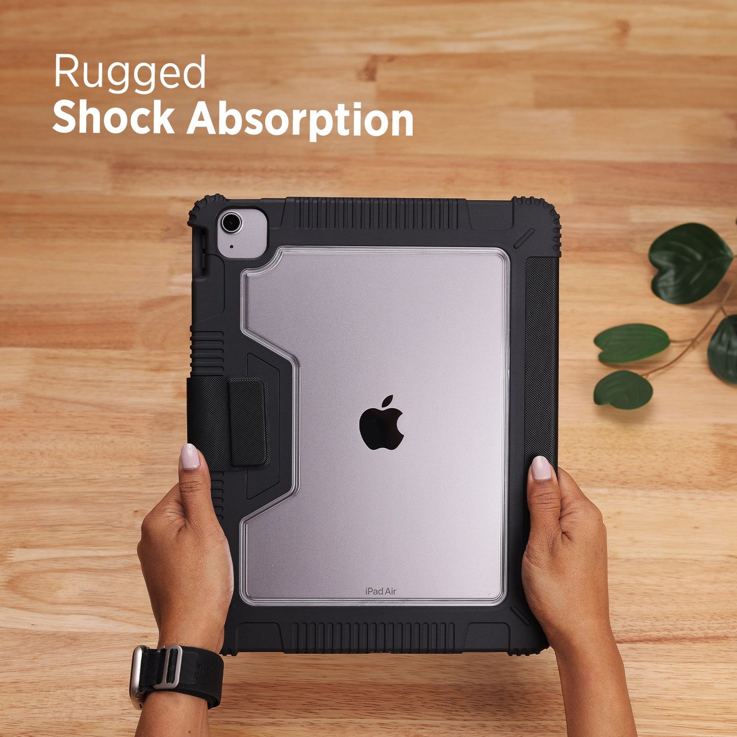 Tekne Shockproof Vegan Leather Case for iPad Air 13 M2 | Stand Function | Drop Protection - Black