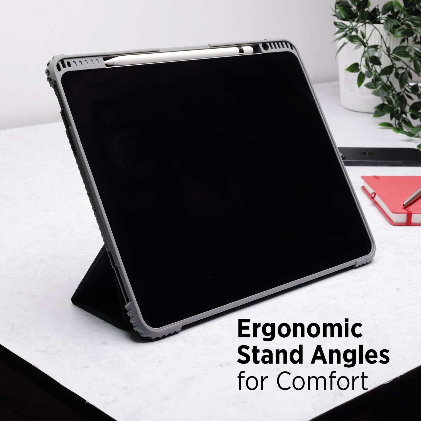 Tekne Shockproof Vegan Leather Case for iPad Pro 13 M4 | Stand Function | Drop Protection - Grey