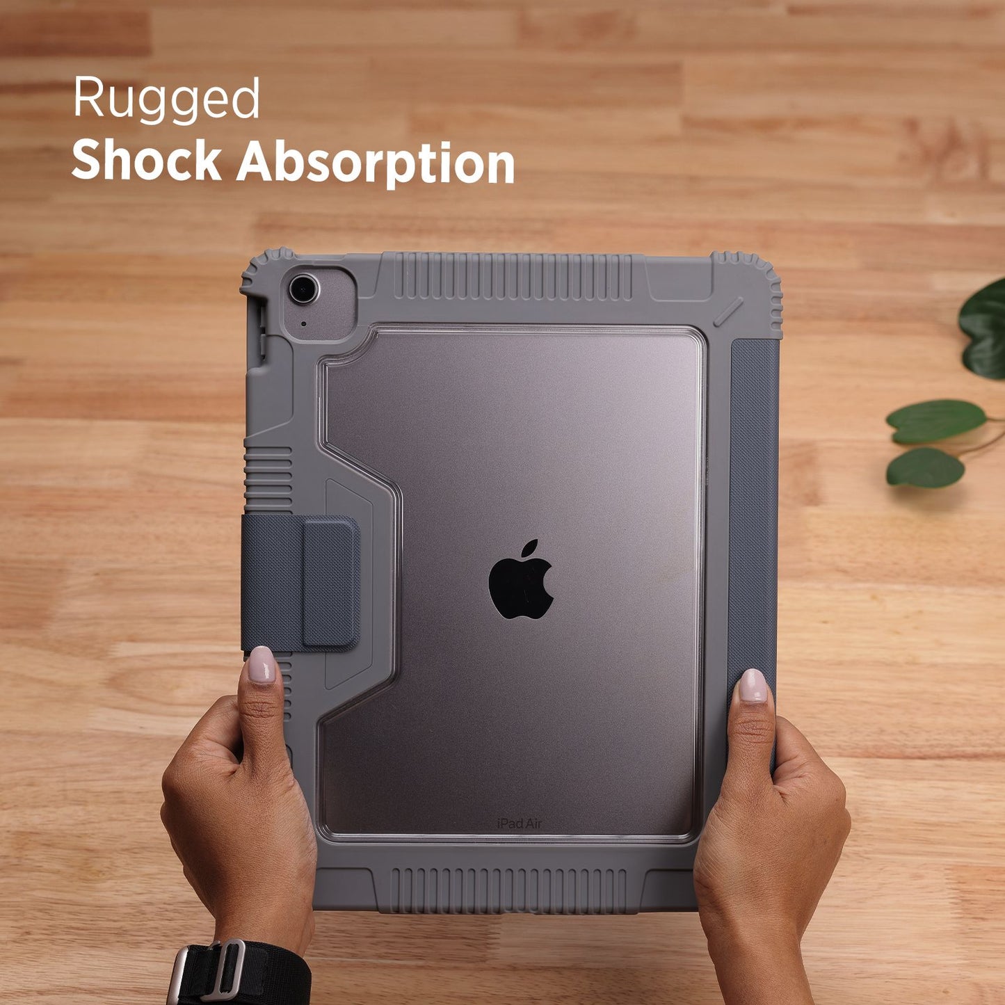 Tekne Shockproof Vegan Leather Case for iPad Air 13 M2 | Stand Function | Drop Protection - Grey
