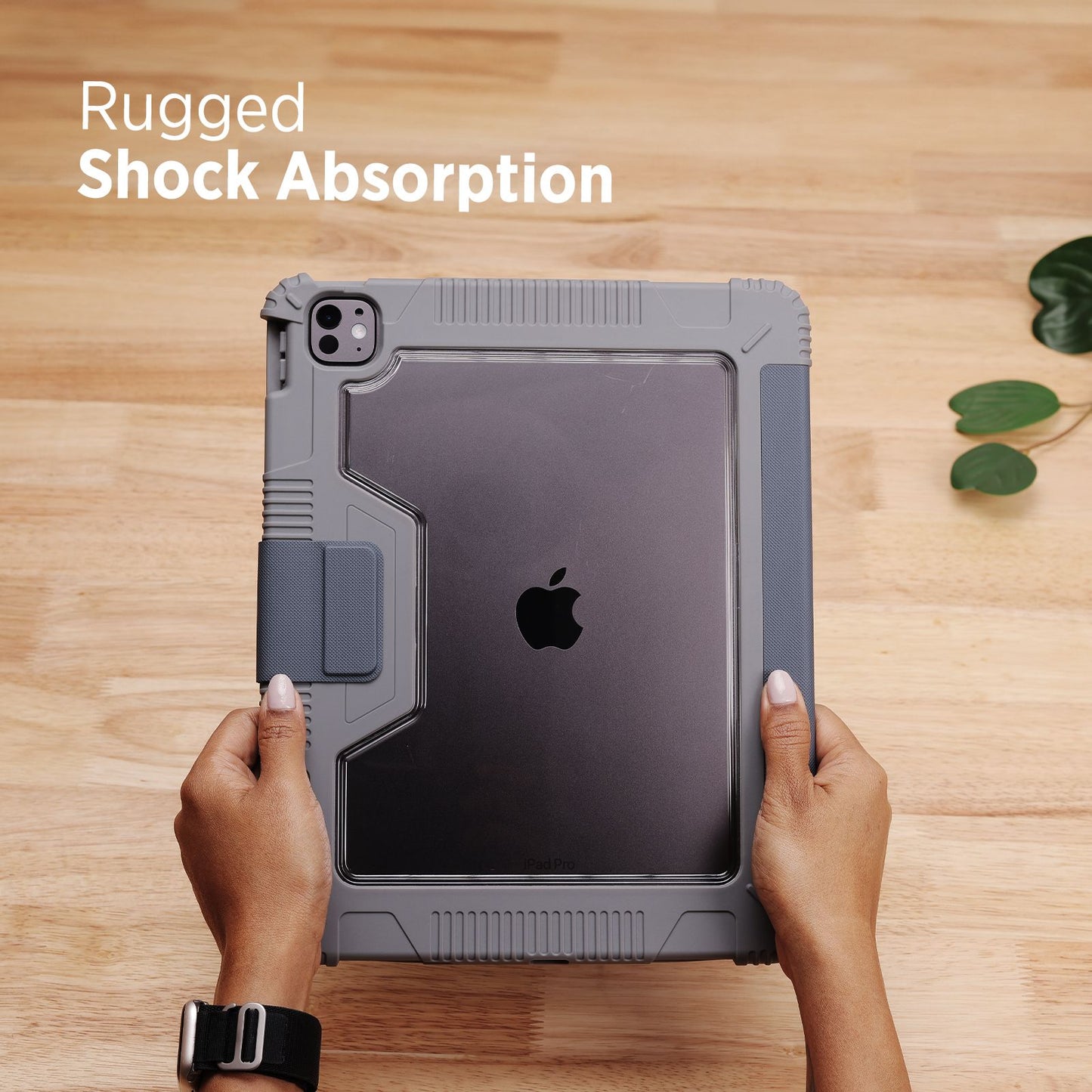 Tekne Shockproof Vegan Leather Case for iPad Pro 13 M4 | Stand Function | Drop Protection - Grey