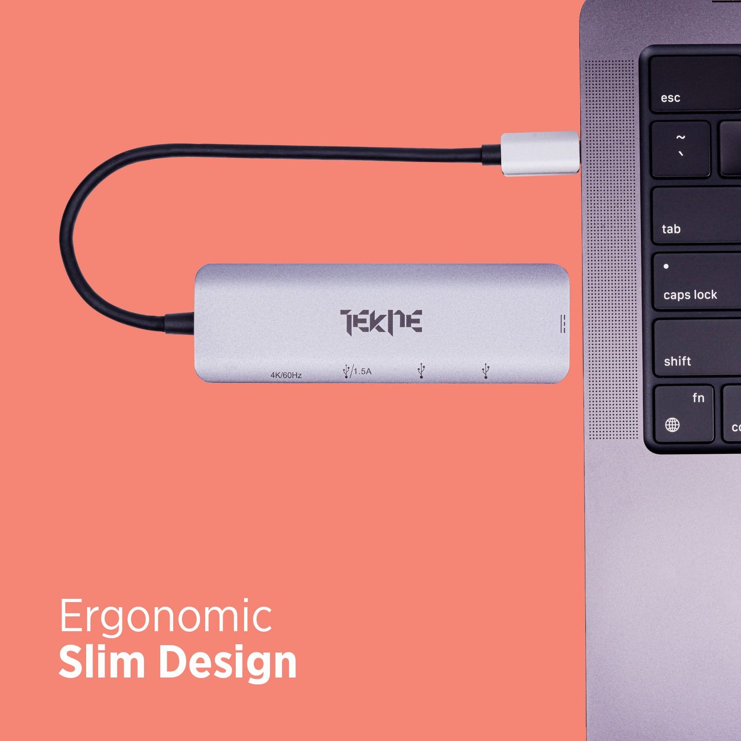 Tekne Essential USB-C Hub | 8-in-1 Multiport Adapter | 100W Fast Charging & 4K HDMI - Silver